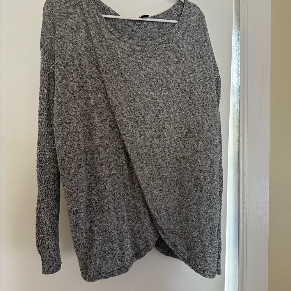 Nine West Gray Crew Neck Sweater with Asymmetrical Design